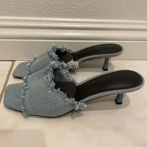 Rita Ora x Primark Frayed Denim Square Toe Heels Size 7